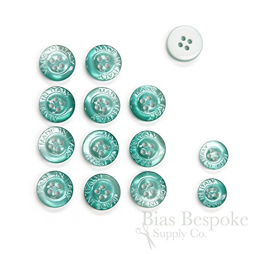 Set of 14 Green Turquoise Buttons in Two Sizes, For Button-Collar Shirts