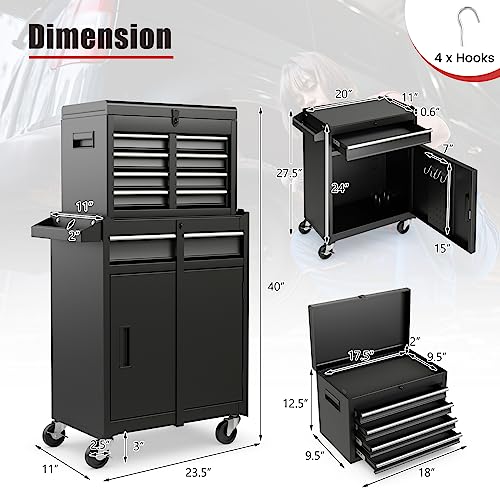 Goplus Rolling Tool Chest, 5 Drawers Tool Storage Cabinet with Universal Lockable Wheels, Detachable Top Toolbox, Lock Bar, Protective Liner, Heavy Duty Metal Tool Cart, Tool Box for Workshop Garage