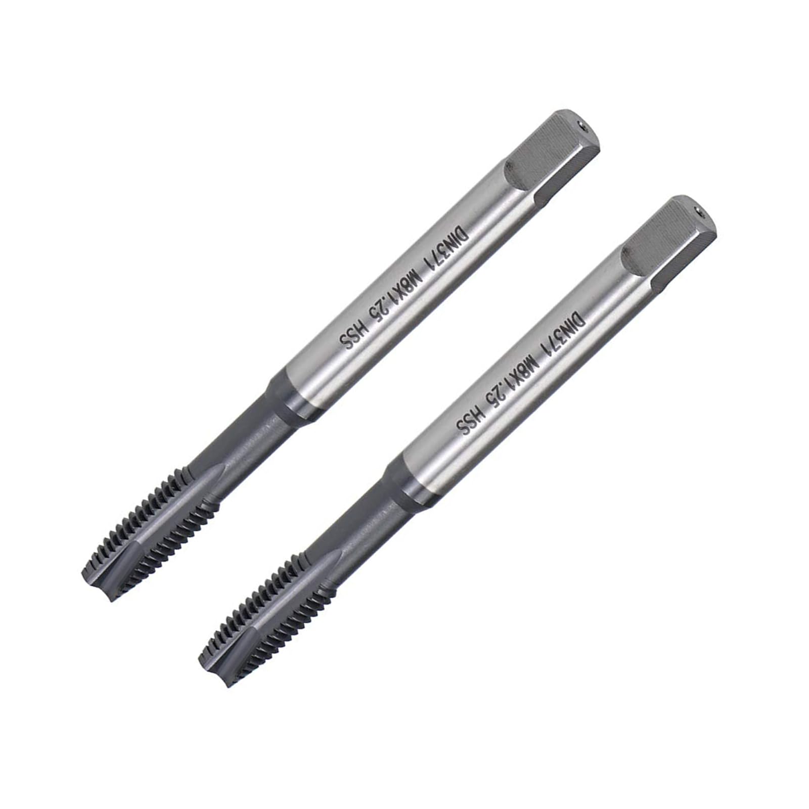 MACHSWON Spiral Point Threading Tap M8 x 1.25mm, for Through-Hole Threads, H2 High Speed Steel, TICN Coated Finish, Round Shank with Square End, Metric Drill Thread Screw Taps Tapping Bit 2pcs