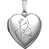 PicturesOnGold.com Sterling Silver Mom and Daughter Heart Locket - 3/4 Inch X 3/4 Inch with Engraving