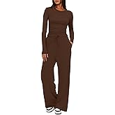Darong Women's 2 Piece Lounge Sets 2026 Long Sleeve Tops and Wide Leg Pants Set Matching Travel Airport Outfit