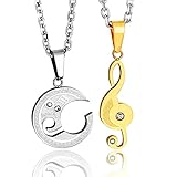 JOVIVI Stainless Steel Necklace His and Hers Musical Note Couple Matching Set Pendants, 2pc (Gold / Silver Color Set)