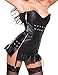 Women's PU Faux Leather Steampunk Corset Bustier Garter Lingerie Clubwear Medium Black with Silver eyelets, Silver zipper