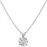 ALLORYA Valentine's Day Gift Round 1.00 Carat Lab Grown White Diamond or Cubic Zirconia V Bail 4 Prong Solitaire Pendant Necklace for Women in 925 Sterling Silver