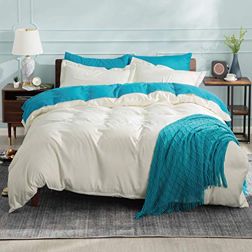 BEDSURE Ivory Duvet Covers Queen Size Washed Duvet Cover, Soft Queen
