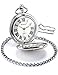 AMPM24 Silver Case Mens Pocket Watch, Silver Lid Cover Full Hunter Golden Grandpa Quartz Analog Rome Numeral Dial Men Pocket Watch with Chain Hook Fob, Gift for Father Dad