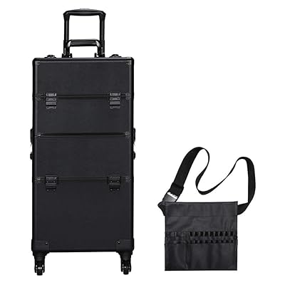 ករណីរថភ្លើងអាជីព Yaheetech ៣ ក្នុង ១ អ្នករៀបចំគ្រឿងសម្អាងធំគ្រឿងសំអាងក្រឡុកជាមួយកាបូបដុសខាត់កាបូបដែលអាចចាក់សោបានរទេះរុញកង់ខ្មៅ