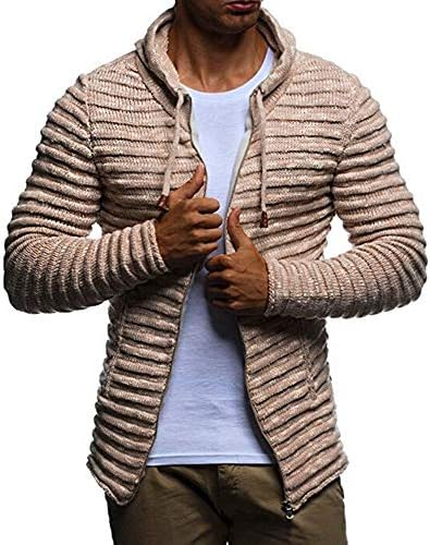 Knit Cardigan Hoodies for Men, Corriee Autumn Winter Solid Zip Knit Sweater Coat Mens Long Sleeve Stripe Jacket Outwear