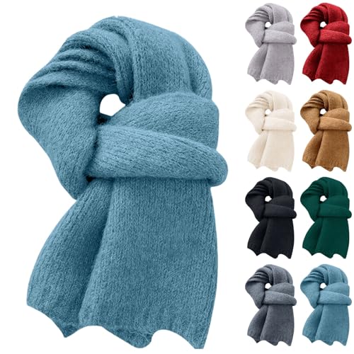 shawls and wraps for women Scarves for Women Solid Color Wool Blend Knitted Scarf For Women's Winter Soft And Warm Woolen Scarf Classic Long Thick Ladies Scarves Gifts for Women scarf womens Blue