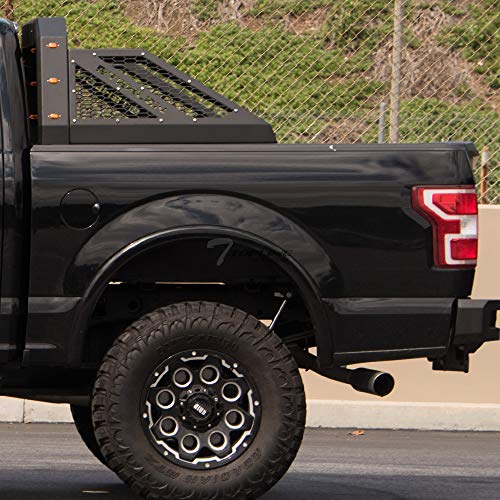Topline Autopart Universal Adjustable Truck Bed Chase Rack Roll Bar with 3rd Third Brake Light & 2x LED Work Lamps Bars & 6x Amber Side Marker For Pickup (Matte Black)