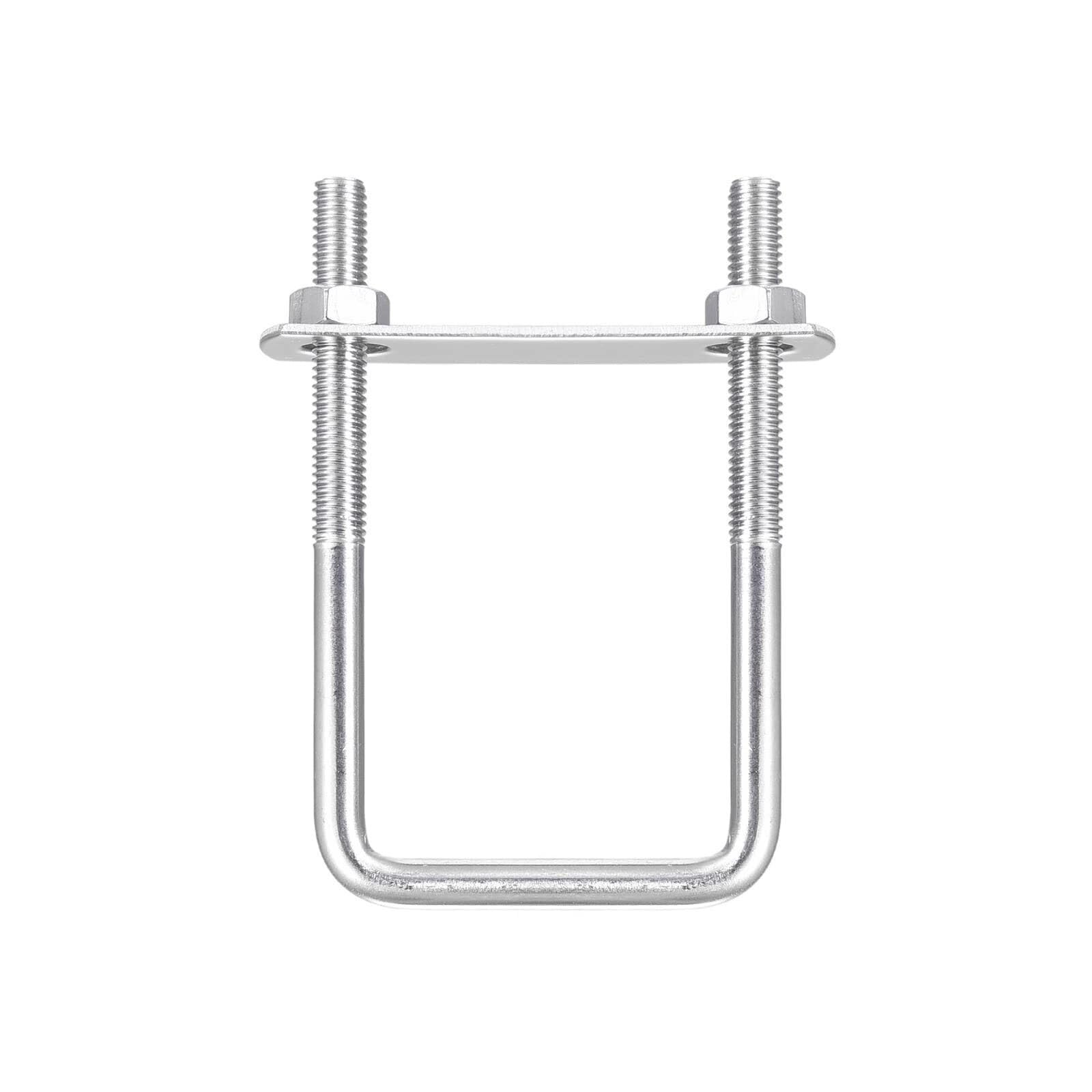TOP-VIGOR 3 sets M8 Square U-Bolts, 52mm Inner Width 100mm Length 304 Stainless Steel U-Bolts with Nut, Plate for Building Installations Mechanical Parts Connection Cehicles Ships — image 1