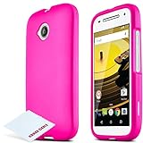Moto E 2nd Gen Case, Protective Rubberized Hard Case [Anti-Slip][Extra Slim] with ** FREE* Micro Fiber Cleaning Cloth for Motorola Moto E 2nd Generation, 2015 [Hot Pink]
