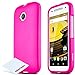 Moto E 2nd Gen Case, Protective Rubberized Hard Case [Anti-Slip][Extra Slim] with ** FREE* Micro Fiber Cleaning Cloth for Motorola Moto E 2nd Generation, 2015 [Hot Pink]