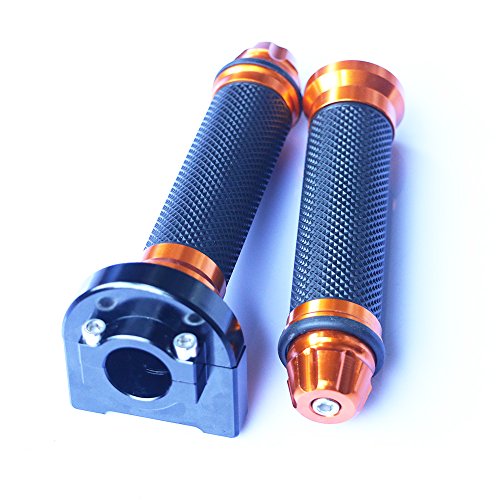 Yibid Motorcycle 7/8" Handlebar Rubber Gel Hand Grips and Black Aluminum Throttle for Honda Aprilla, BMW, Kawasaki, KTM, Ducati Go Kart Sport Bike, Orange Gold