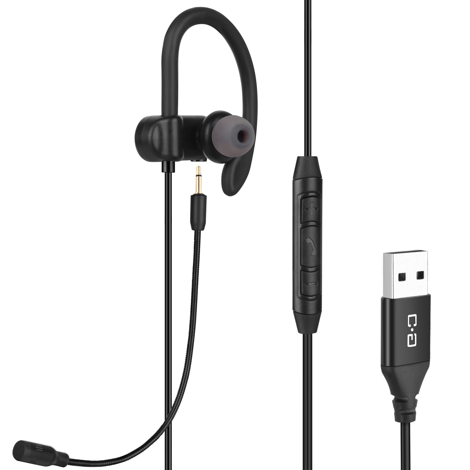 Photo 1 of DUNGZDUZ Single-Side USB Earbud with Boom Mic, USB-A Headphone for PC, Mac, Laptop, Desktop, PS4, PS5 & Call Center, Ideal for Conference, Gaming, Remote Work, 5.9FT Long Cord, Right-Ear Only