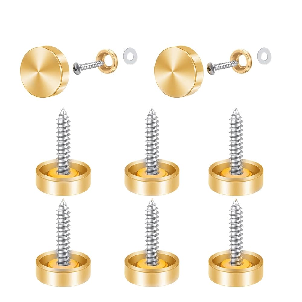 Leliafleury 8 Sets Mirror Screws Caps 22mm Decorative Cap Covers Stainless Steel Mirror Screws for Bath Plates Tables Wardrobes Furniture, Brushed Golden — image 1