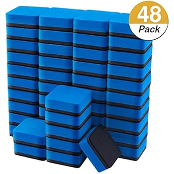 Favourde 48 Pack Magnetic Whiteboard Dry Eraser Chalkboard Cleansers for Classroom, Home and Office (Blue, 1.97 x 1.97 Inch)