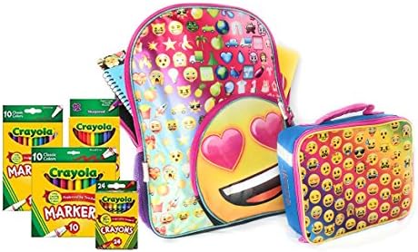 Emoji School Supplies Set: Backpack, Lunch Box, Folders, Notebooks, Crayola Products