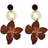 Boho Flower Dangle Drop Earrings Crystal Floral Petal Earrings Colorful Acrylic Hollow Round Dangle Earrings Wedding Party Fashion Jewelry Accessories for Women