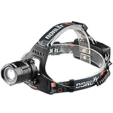BESTSUN 2000 Lumens 5 Modes Zoomable Rechargeable LED Headlamp, Bright Hands Free Head Flashlight with USB Output for Hunting Fishing Riding Camping Walking Dog, 18650 Batteries and Charger Included