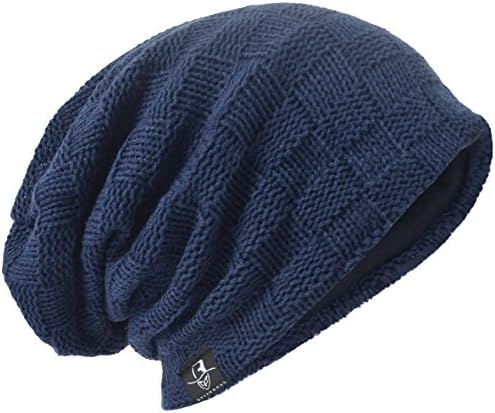 Mens Slouch Beanie Vintage Knit Cadet Cabbie Skull Cap with Visor