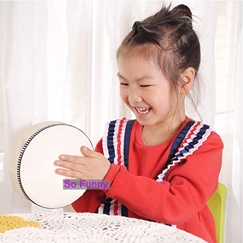 WeiMeet 2 Pieces Hand Drum 6 Inches and 8 Inches Wood Frame Drum Percussion with Drum Sticks