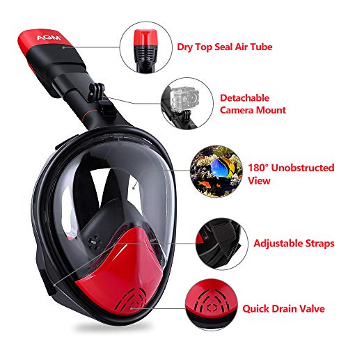 EVOLAND Snorkel Mask Full Face for Kids Youth, Diving Snorkeling Mask Anti-Fog Set with Fins, 180° View, GoPro Mount, Easy Breath Dry Top Design, Adjustable Head Straps