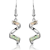 CiNily Sterling Silver Plated Dangle Drop Earrings for Women Opal Hook Earrings Birthstone Spiral Ribbon Dangle Earrings