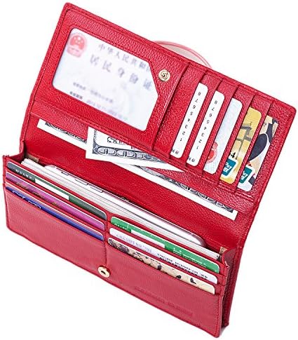 Women NFC RFID Blocking Wallet Red Slim Secure Credit Card Case For Ladies 11 Slots