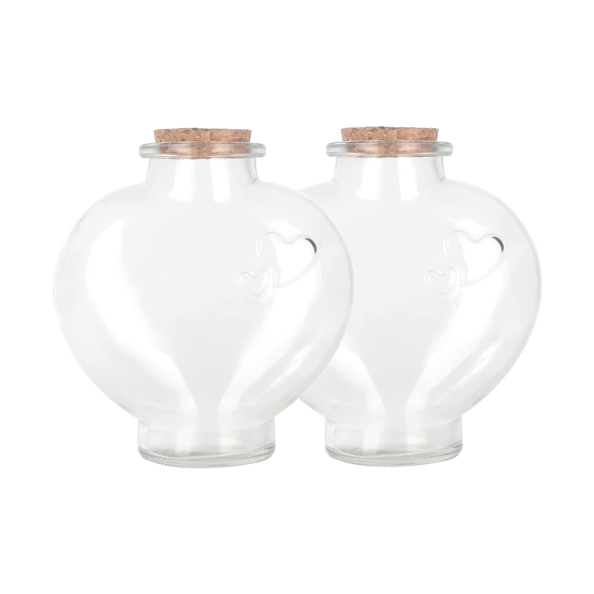 Magic Season Decorative Glass Bottles with Cork Stoppers (355 ml Heart-Shaped Bottles / 2 Pcs)