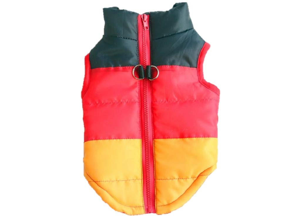 Quilted Striped color block Puffer Vest Coat for Small Pets Dogs and Cats (L, Yellow Red)