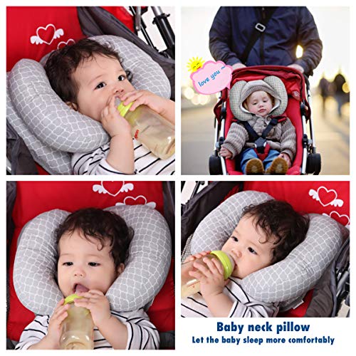 Adjustable Baby Travel Neck Pillow for Car Seat, 2 in 1 Pushchair Strollers Soft Head Neck Support for Infant Toddler,Organic Flat Head Pillow with Banana Neck Pillow for 6 Months to 2 Years