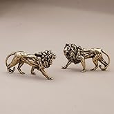 MHYGKTXRA 2Pcs Brass Lion Statue Decor, Retro Mini Copper Lion Statue Home Decoration for Living Room and Desk, Outdoor Pond Garden Lawn Decor Landscaping, Landscape Animal Statue