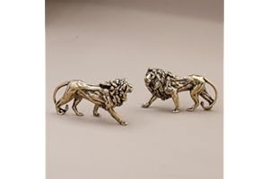 2Pcs Brass Lion Statue Decor, Retro Mini Copper Lion Statue Home Decoration for Living Room and Desk, Outdoor Pond Garden Law