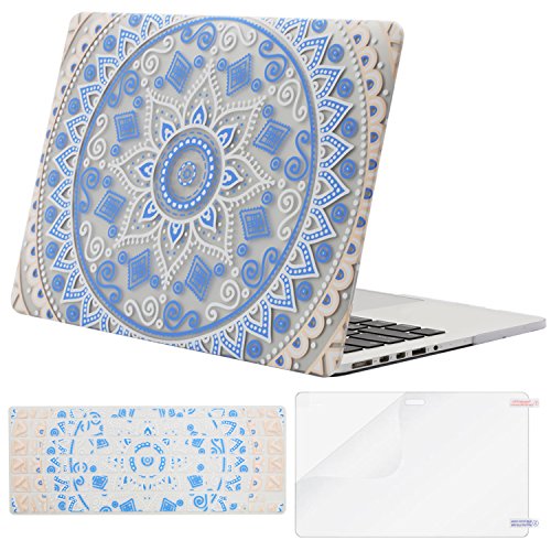 Mosiso Plastic Pattern Hard Case with Keyboard Cover with Screen Protector Only for MacBook Pro Retina 13 Inch No CD-Rom (A1502/A1425, Version 2015/2014/2013/end 2012), Pink Blue Mandala