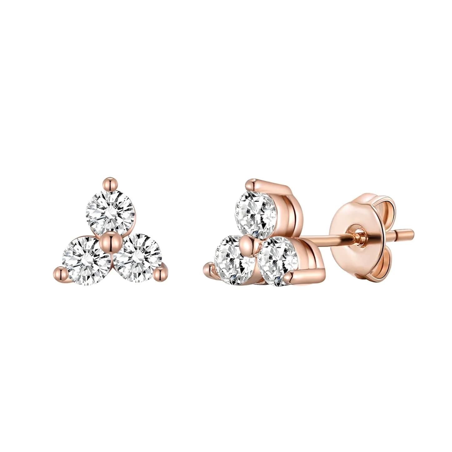 Philip Jones Rose Gold Plated Three Stone Earrings Created with Zircondia® Crystals