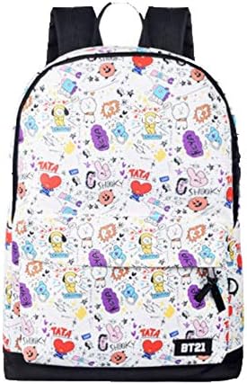 KPOP Bangtan Boy BTS BT21 TATA RJ Women Girl Backpack Schoolbag Rucksack Satchel (White, One_Size)