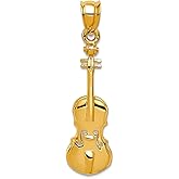 JewelryWeb 14k Yellow Gold Solid Polished Violin Charm 32.7x8.5mm Pendant Necklace for Women