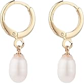 LiQunSweet 1 Pair Natural Pearl Huggie Hoop Dangle Earrings Brass Hooks Elegant Pearl Drop Dangle Earrings for DIY Jewelry Earring Making Findings Decor Wedding Bulk