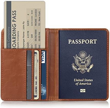 TDA Travel Passport Holder Wallet Multi-Purpose RFID Blocking ID Cards PU Leather Case Cover (Brown)