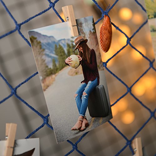 Photo Hanging display with 40 Clip by HAYATA - Fishing Net Wall Decor - Picture Frames & Prints Multi Photos Organizer & Collage Artworks - Nautical Decorative Dorm Bedroom Decorations