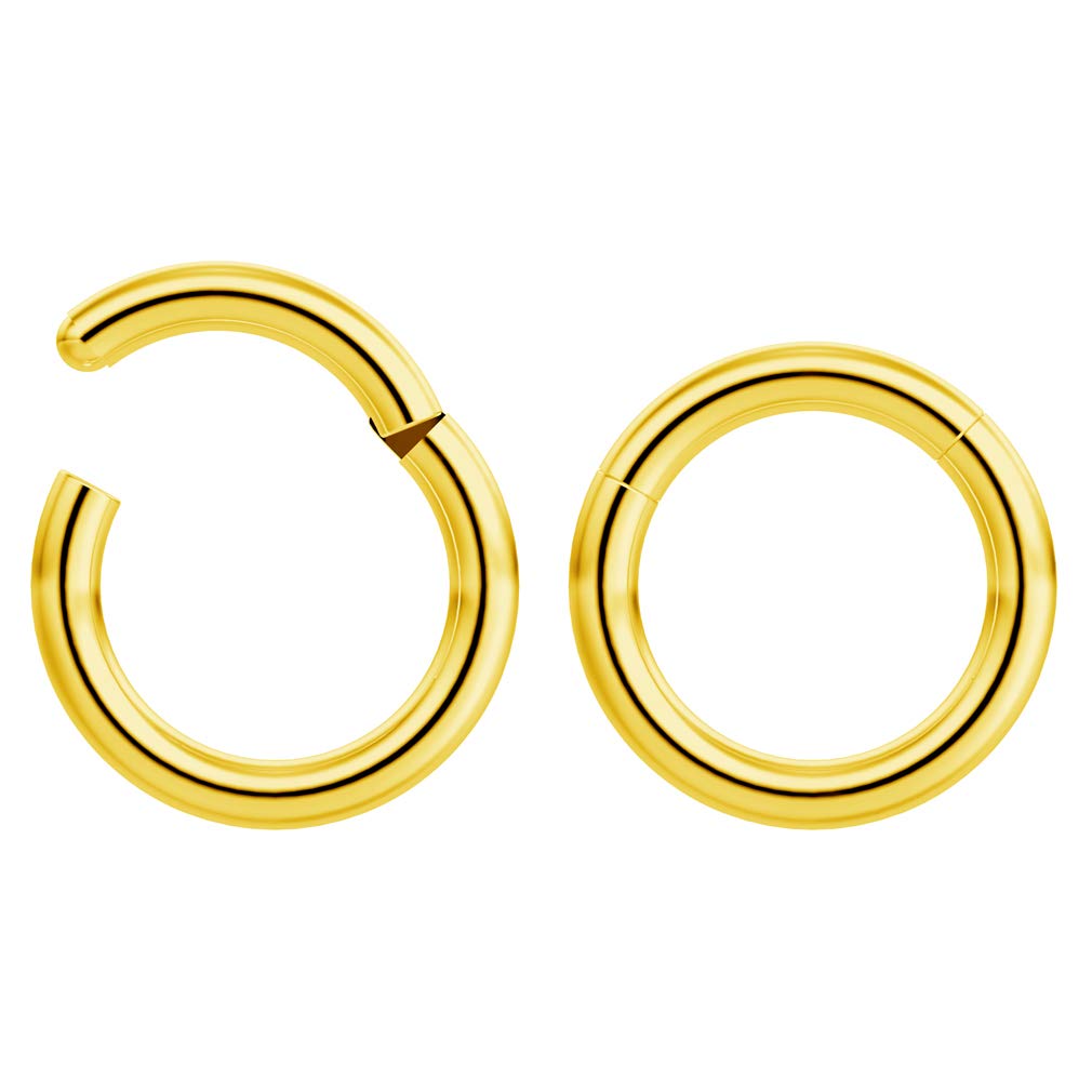 Bling Piercing 2pc 16mm Hinged Clicker Captive Bead Ring Gold 8mm Helix Earring Nose Hoop Rook Cartilage Tragus Lip Septum Forward Eyebrow Ear Lobe Nostril Rings Seamless Surgical Steel