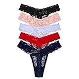 5-Pack Women's Thin Lace Hollowed-Out T-Back Low Waist Ice Silk Sexy Cheeky Thong See-Through Panties
