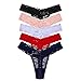 5-Pack Women's Thin Lace Hollowed-Out T-Back Low Waist Ice Silk Sexy Cheeky Thong See-Through Panties