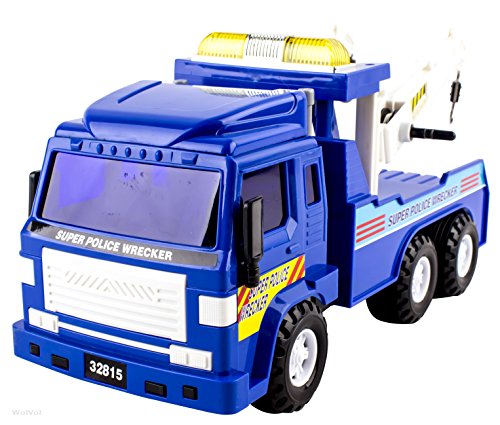 WolVol Big Heavy Duty Wrecker Tow Truck Police Toy for Kids with Friction Power (with Double Hooks)