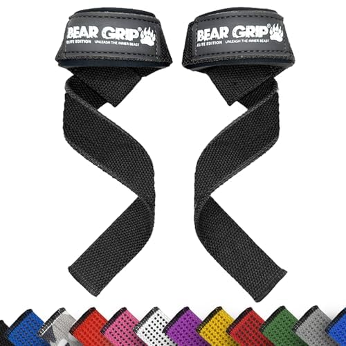 BEAR GRIP Straps - Premium Neoprene Padded Heavy Duty Double Stitched Weight Lifting Gym Straps, Deadlift, Gym Accessories for Men and Women, 100% cotton, Extra long length (Black (No Rubber)) — image 1