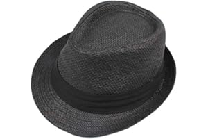 Unisex Straw Fedora Hat Breathable Lightweight Jazz Trilby with Contrast Ribbon Curly Brim Stylish Panama for Men Women Black