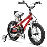 RoyalBaby Kids Bike Boys Girls Freestyle BMX Bicycle with Training Wheels Gifts for Children Bikes 14 Inch Red