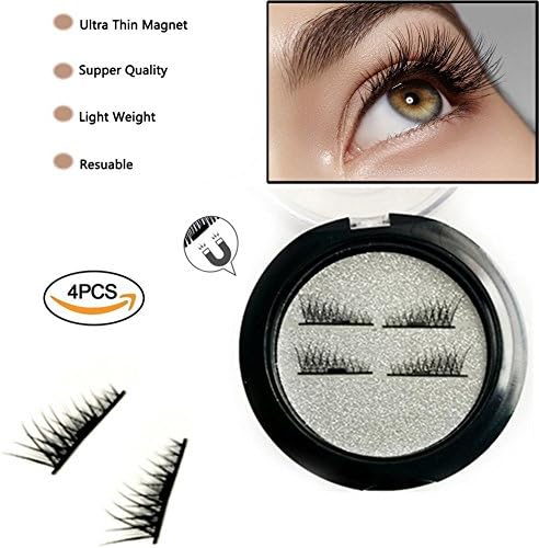 ABCDOK False Magnetic Eyelashes, Magnetic False Eye Lashes Magnet Eyelashes, 1 pair (4 piece) Ultra-thin 0.2mm Magnetic false eyelashes 3D Natural Reusable False Magnet Eyelashes Extension