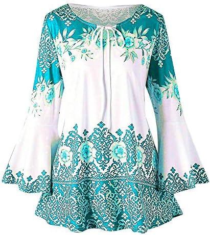 Seaintheson Women Tops Clearance Sale Fashion Casual Plus Size Blouses Printed Flare Sleeve Clothing Keyhole T-Shirts